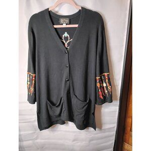 Bob Macke wearable art sweater cardigan XL western native embroidery